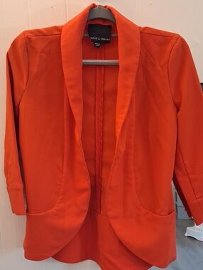 Harlowe & Graham Vibrant Orange Open-Front Blazer Pockets 3/4 Sleeve Fall Office